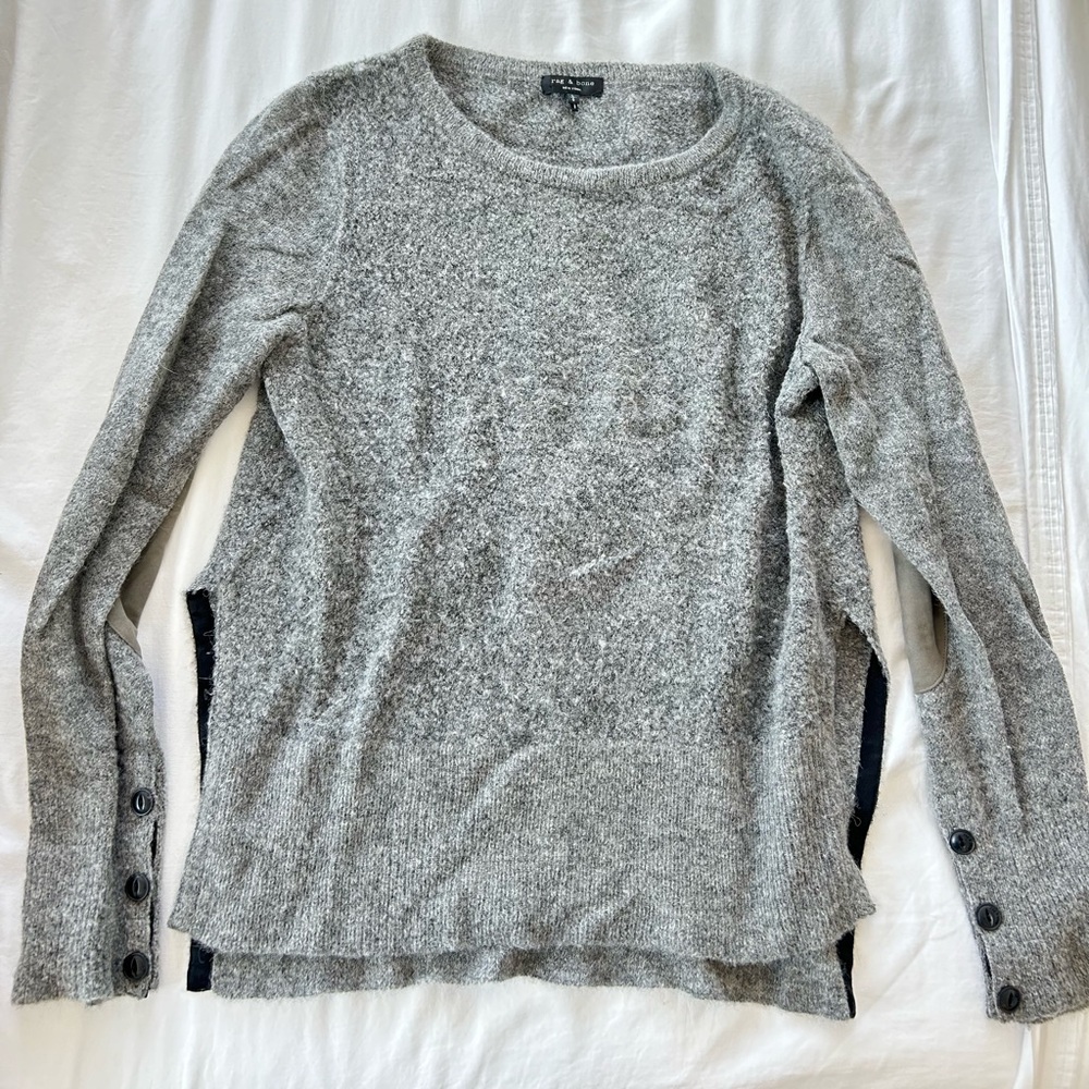 Rag & Bone Grey Alpaca Sweater with Slit and Elbow Patches